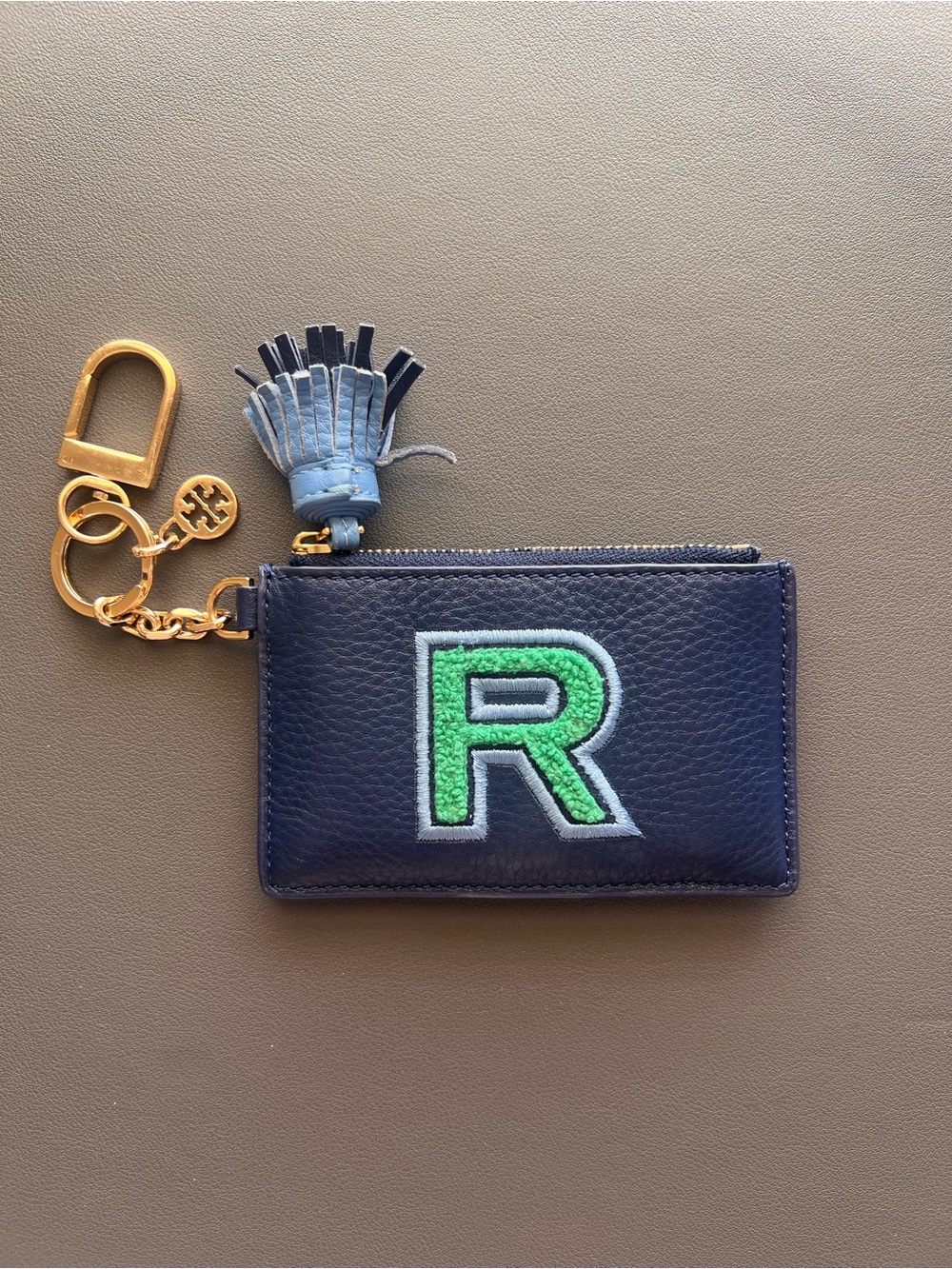 Tory Burch Robinson Monogram "R" Zip Card Case